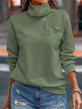 Asymmetrical Sage Green Ring Zipper Sweatshirt Top