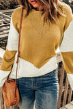 Yellow Round Neck Color Block Sweater
