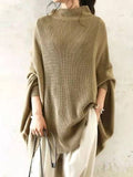 Baggy Khaki Plain Long Sleeve Sweater