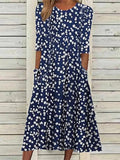 Starry White Flower Dark Blue Side Pocket Midi Dress