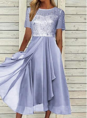 Printed Short Sleeve Chiffon Dress