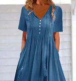 Solid Color Ruched V Neck Stylish Casual Dress
