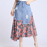 Paneled Jeans Skirt