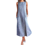 Blue Sleeveless Striped Midi Dress