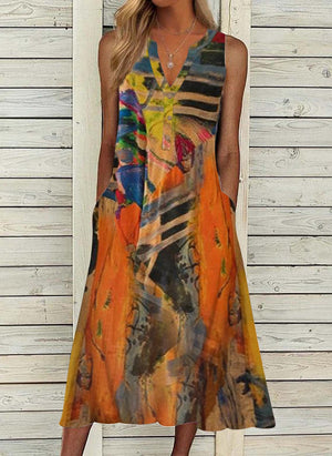 Special Print Sleeveless Midi Dress