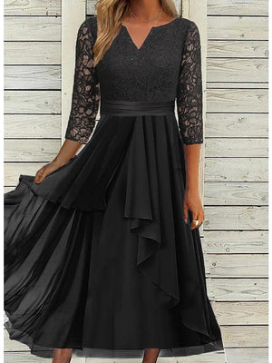 Women's A Line Dress Midi Dress Black 3/4 Length Sleeve
