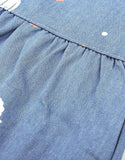 Blue Short Sleeve Floral Pocket Button Casual Dress Fallinher