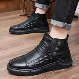 Crocodile-print leather boots