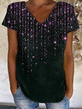 V-neck Short Sleeve Print Casual T-shirt