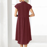 Solid Color Elegant Single-Breasted Cotton Linen Dress