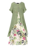 Vintage Print Patchwork Summer Plus Size Maxi Dress with Pockets