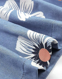 Blue Short Sleeve Floral Pocket Button Casual Dress Fallinher