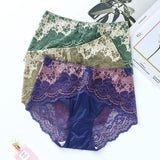 High-waisted lace embroidery silk seamless panties