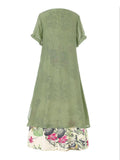 Vintage Print Patchwork Summer Plus Size Maxi Dress with Pockets
