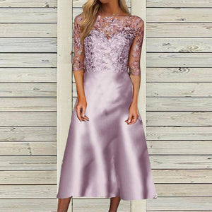 Fashion Lace Tricolor Dress Long Dress