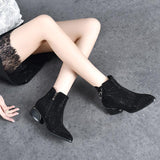 Rhinestone glitter low-heel ankle boots