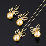 New style inlaid pale gold shell beads Korean fashion bow necklace