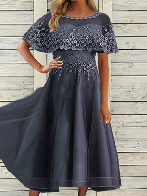 Lace Round Neck Midi Dress