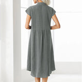 Solid Color Elegant Single-Breasted Cotton Linen Dress