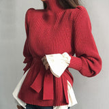 Red Plain High Neck Sweater