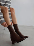 Leather Stretch Boots With Short Heel