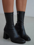 Leather Stretch Boots With Short Heel