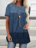Women Fashion Casual Loose Round-neck Short Sleeve Gradient Color Tops