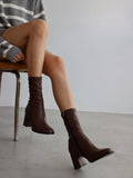 Leather Stretch Boots With Short Heel