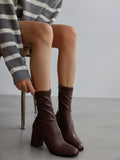 Leather Stretch Boots With Short Heel