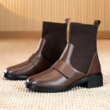 Square Toe Knit Stretch Martin Boots