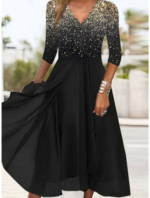 Black Long Sleeve Midi Dress Party Dress